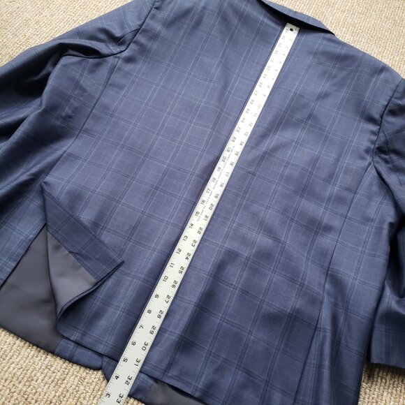 Oak Hill Premium Men's 100% Wool Windowpane Plaid Blazer Jacket Navy Blu… - Picture 9 of 9
